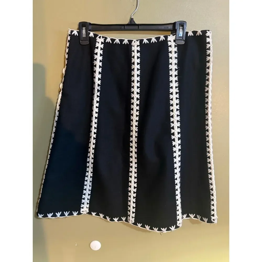 Etcetera‎ Wool Blend Crochet Trim A-line Skirt Women’s 10 Black & White